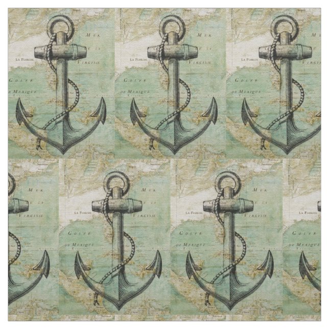 Tissu nautique antique de carte et d'Ancre par la (Échantillon)