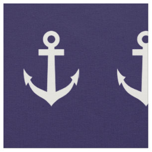 Tissu nautique de bleu marine et blanc d'ancre de