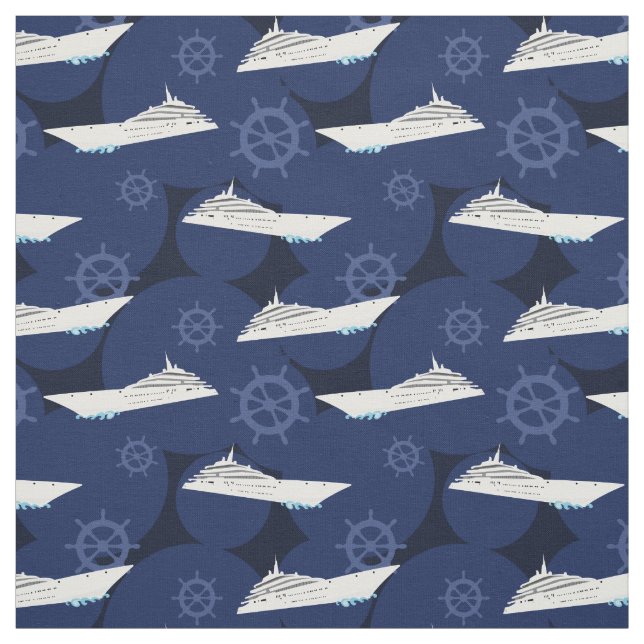 Tissu Navires de croisière nautique Motif bleu blanc mod (Échantillon)