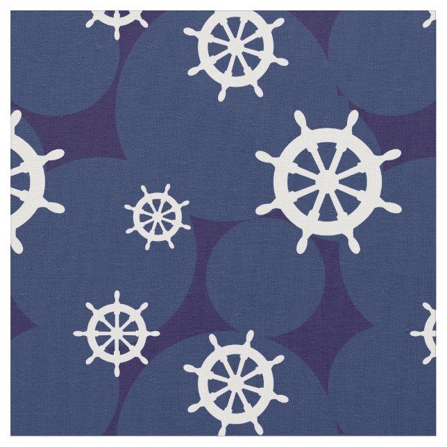 Tissu Navires Roues Marine Bleu et Blanc Motif nautique (Fermer)