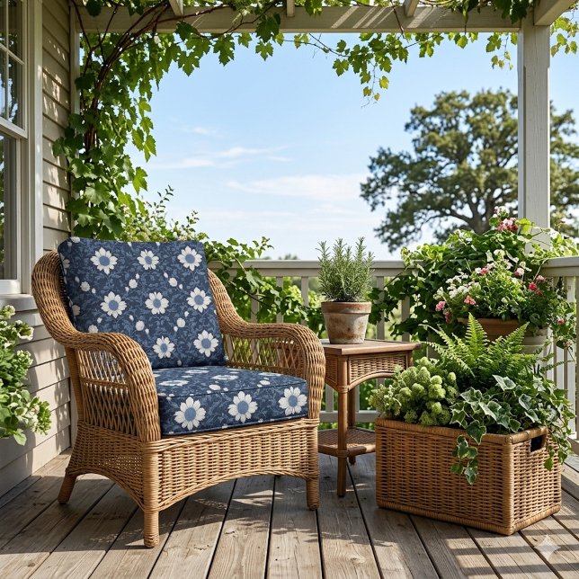 Tissu Navy Blue White Floral Minimalistic Victorian Chic (Navy Blue White Floral Minimalistic Victorian Chic Fabric)