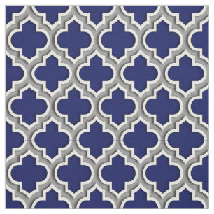 Tissu Navy Dark Grey Marocain Quatrefoil Motif #5DS