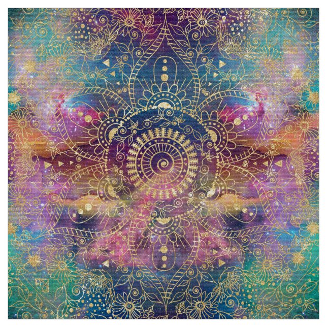 Tissu Nebula couleur or Mandala Aquarelle colorée (Échantillon)