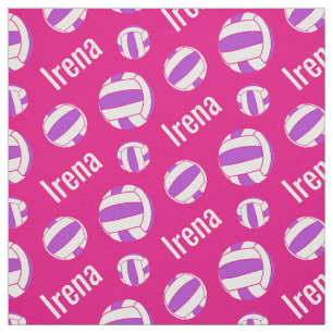 Tissu Netballs blanc nom violet sport motif rose