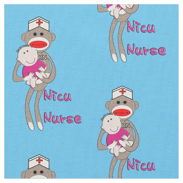 Tissu NICU Nurse Sock Monkey Blue (Fermer)