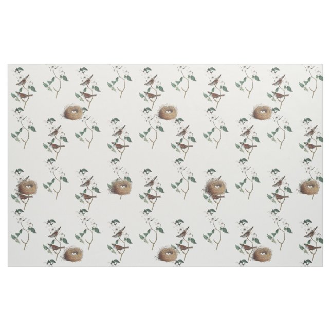 Tissu Nid d'oiseau Blanc Flower Dogwood Vintage Motif (Yard)