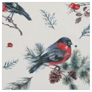 Tissu Noël bullfinch & saint motif