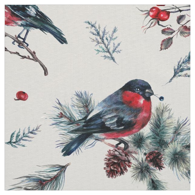 Tissu Noël bullfinch & saint motif (Échantillon)