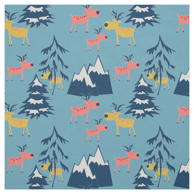 Tissu Noël, cerf, forêt, arbres de Noël, vacances (Échantillon)