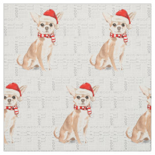 Tissu Noël Chihuahua Père Noël Chien Woof Word Art