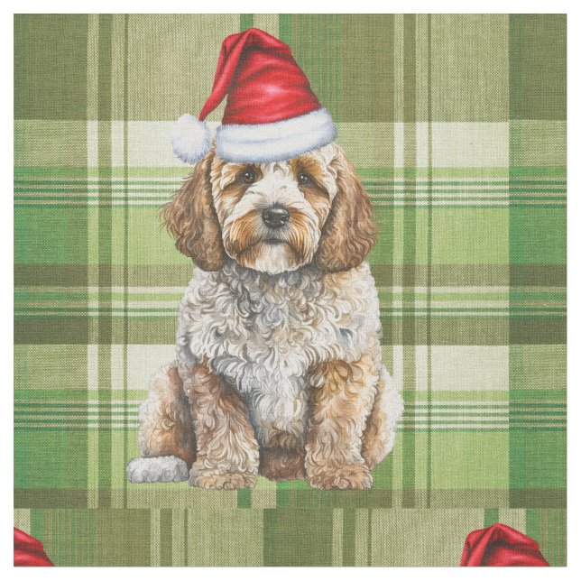 Tissu Noël Cockapoo Chien et Vacances Green Plaid (Fermer)