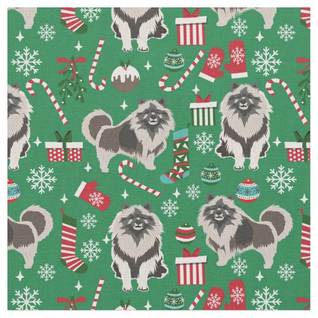 Tissu noël de keeshond (Fermer)