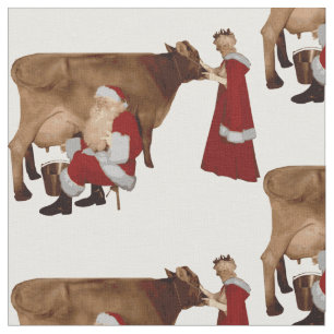 Tissu Noël drôle père Noël mme claus cow