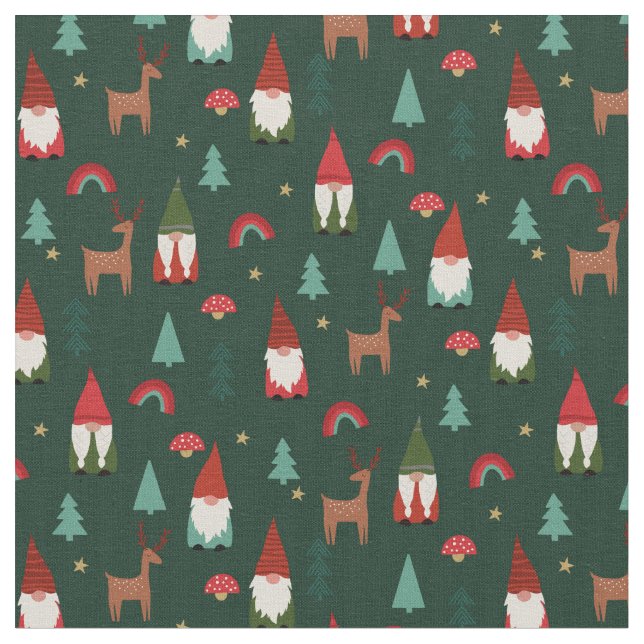 Tissu Noël Gnomes vacances vert foncé (Fermer)