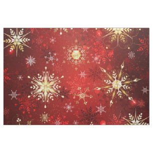 Tissu Noël Golden Snowflakes sur Arrière - plan rouge