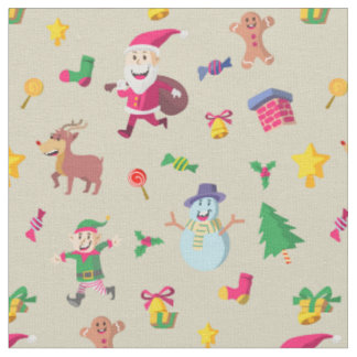 Tissu Noël Joyeux Père Noël et amis
