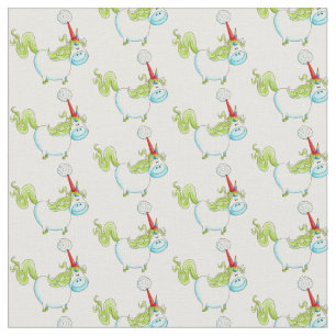 Tissu Noël mignon Unicorne Rouge Santa Chapeau