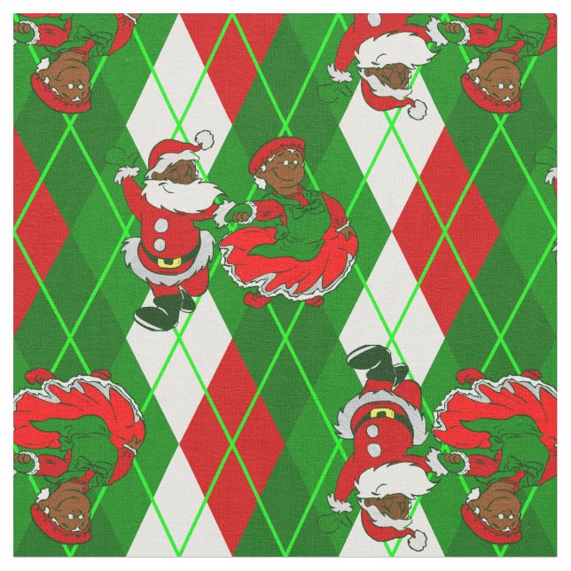 Tissu Noël noir père Noël femme plaid (Fermer)