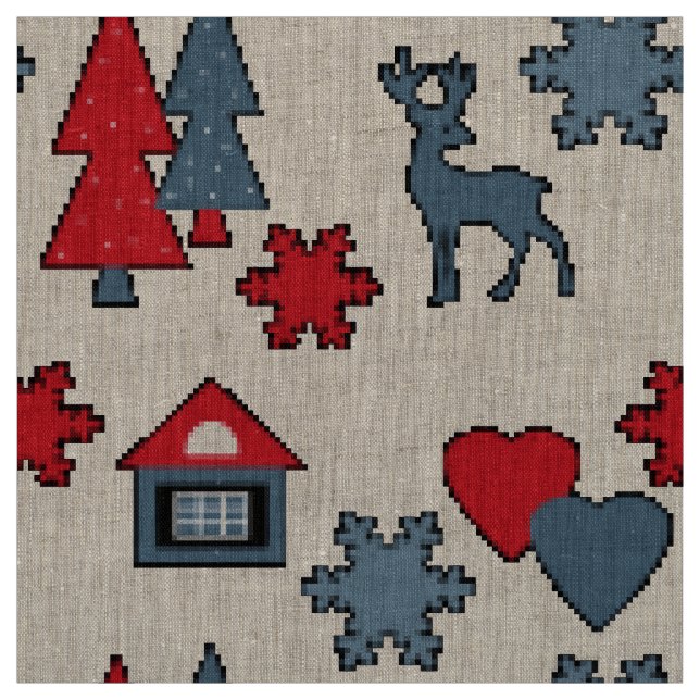 Tissu Noël, nouvel an, cerf (Échantillon)
