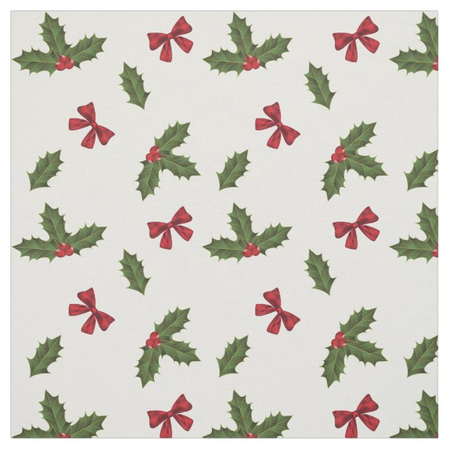 Tissu Noël Plantes Holly et Red Bows Motif (Échantillon)