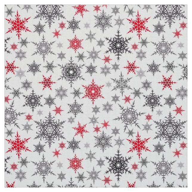 Tissu Noël, rouge, blanc, flocons de neige, hiver (Échantillon)
