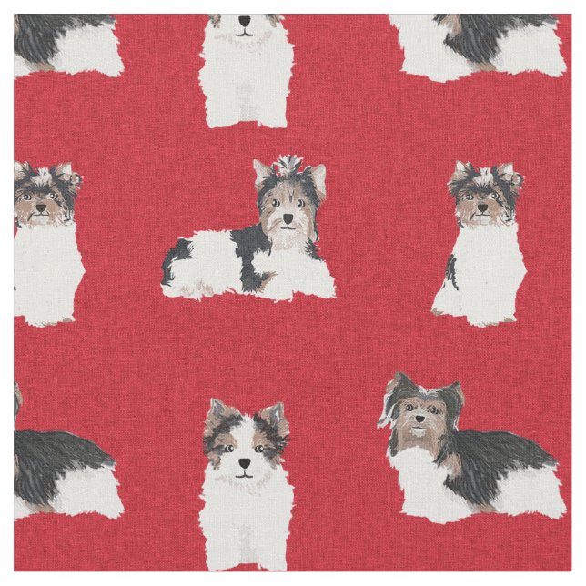 Tissu Noël rouge de Biewer Terrier (Fermer)