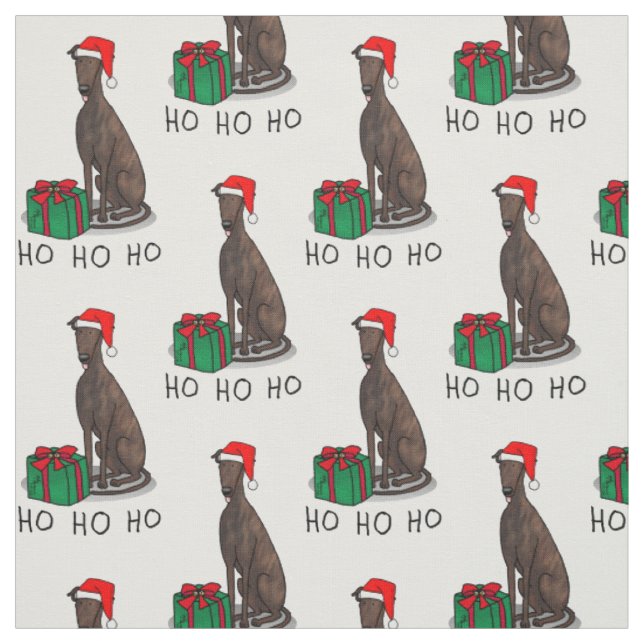 Tissu Noël Santa Hat Greyhound Chien (brindle) mignonne (Échantillon)