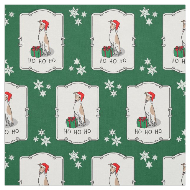Tissu Noël Santa Hat Whippet Chien Faune et blanc mignet (Échantillon)