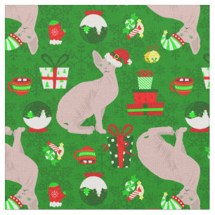 Tissu Noël sphynx chat père Noël sphinx