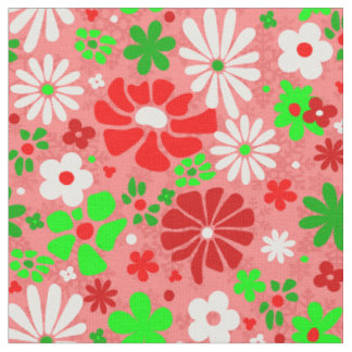 Tissu Noël vintage groovy années 60 floral flocons de ne