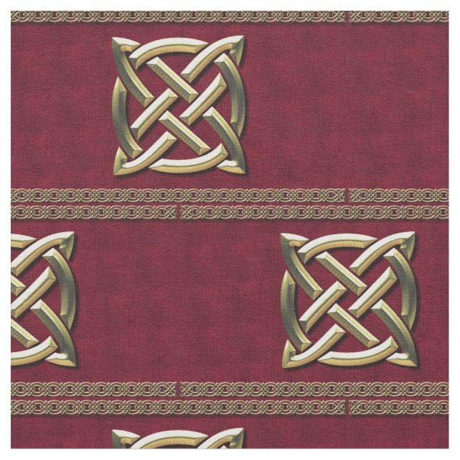 Tissu Noeud celtique rouge et or (Fermer)