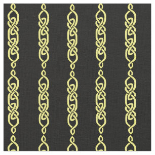 Tissu Noeud celtique, tresse, bande d'or sur noir