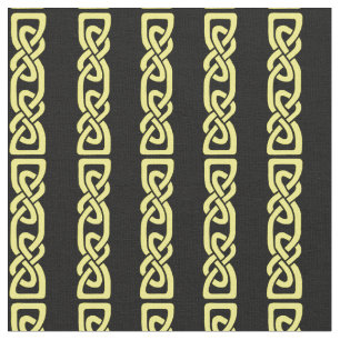 Tissu Noeud celtique, tresse, bande d'or sur noir