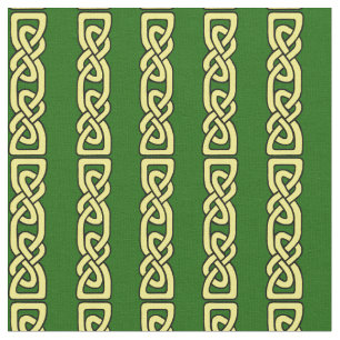 Tissu Noeud/tresse celtique, bande d'or sur vert profond