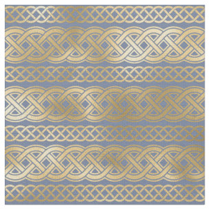 Tissu Noeuds celtiques d'or en bleu