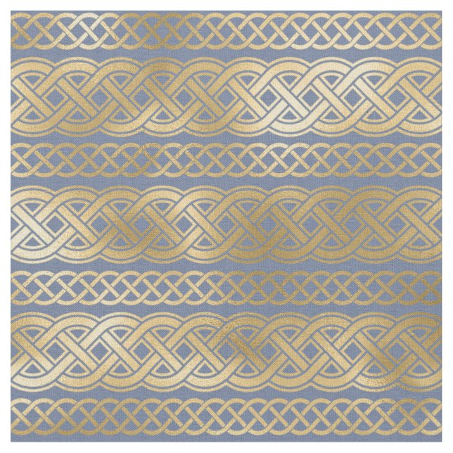Tissu Noeuds celtiques d'or en bleu (Fermer)