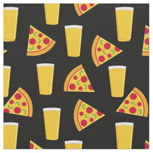 Tissu Noir à Motif de Bières et de Pizza
