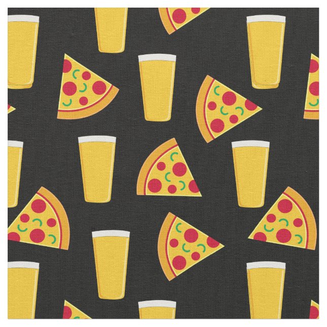 Tissu Noir à Motif de Bières et de Pizza (Fermer)