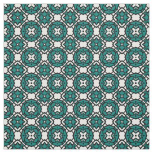 Tissu Noir Blanc Turquoise Ethnic Oriental Mosaic Motif