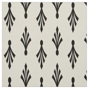 Tissu Noir de motif de frondes de paume sur l'ecru