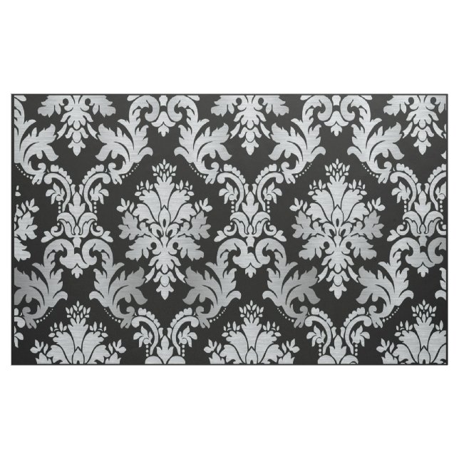 Tissu noir et argenté de motif de damassé (Yard)