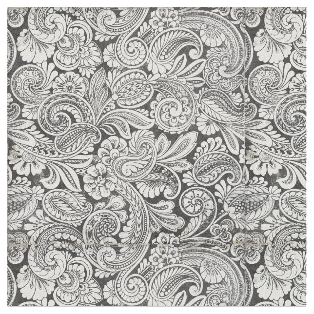 tissu noir et blanc de motif de Paisley (Fermer)