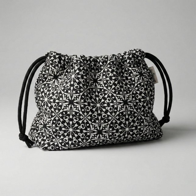 Tissu Noir et blanc Elegant Vintage Damask Pattern (Créateur téléchargé)