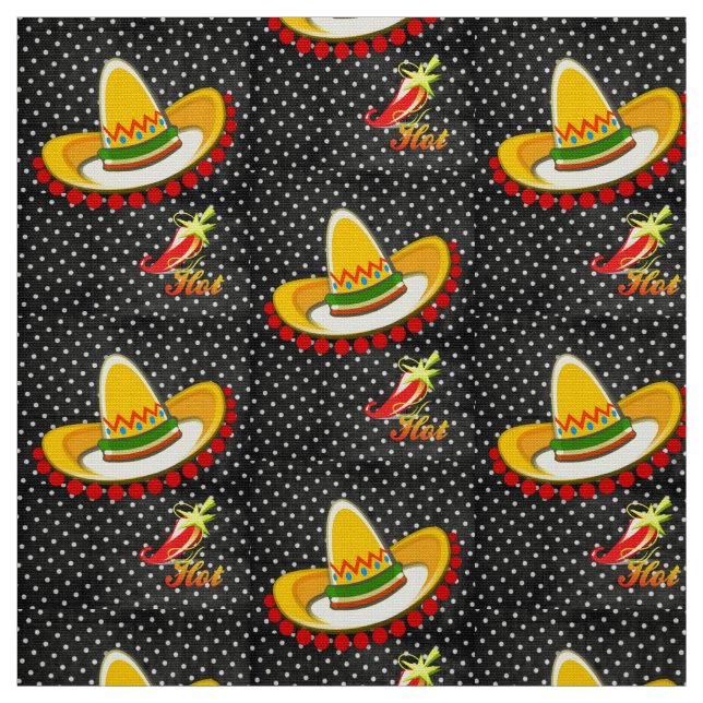 Tissu Noir et blanc Polk a point, Hot Peppers Fabric (Échantillon)