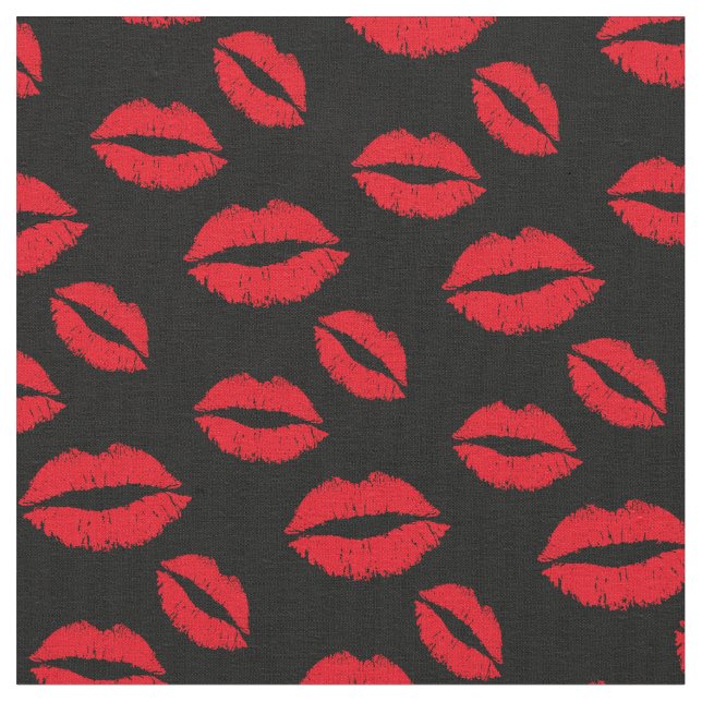 Tissu Noir moderne de motif rouge de lèvres (Fermer)