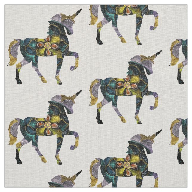 Tissu Noir & Or Mandala Unicorn Art (Échantillon)