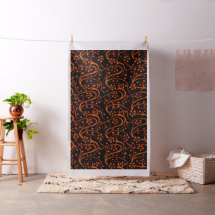 Tissu Noir orange floral de rétro remous vintage