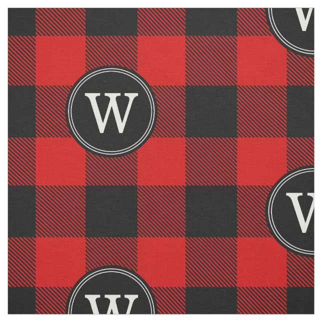 Tissu Noir rouge bison plaqué bûcheron 1IR Monogramme (Échantillon)
