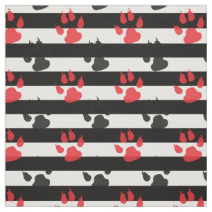 Tissu Noir Rouge Paw griffe Sur Blancs Noirs