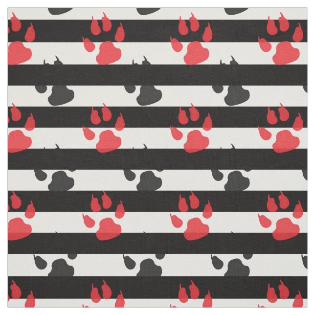 Tissu Noir Rouge Paw griffe Sur Blancs Noirs (Échantillon)